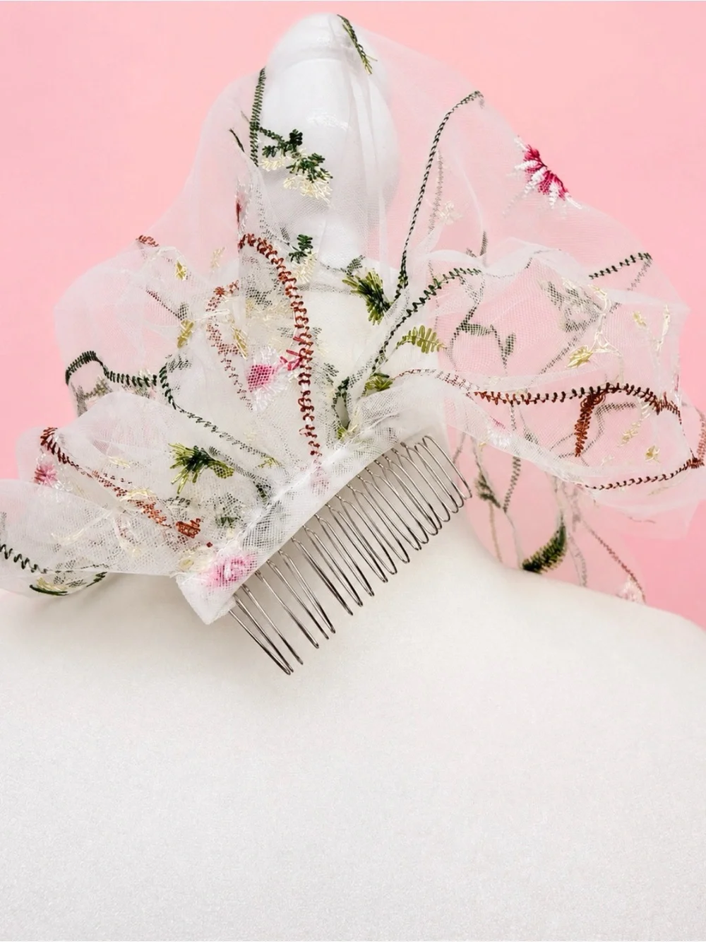 Floral Embroidered Wedding Veil- Single Tier with Metal Comb